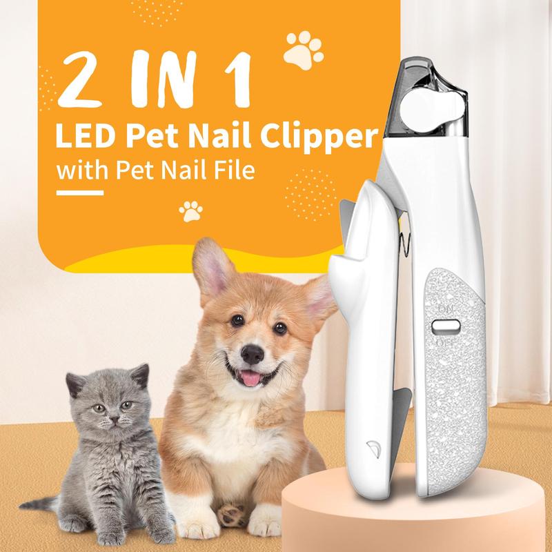 2 IN 1 Pet Nail Clipper, with LED Light for safety