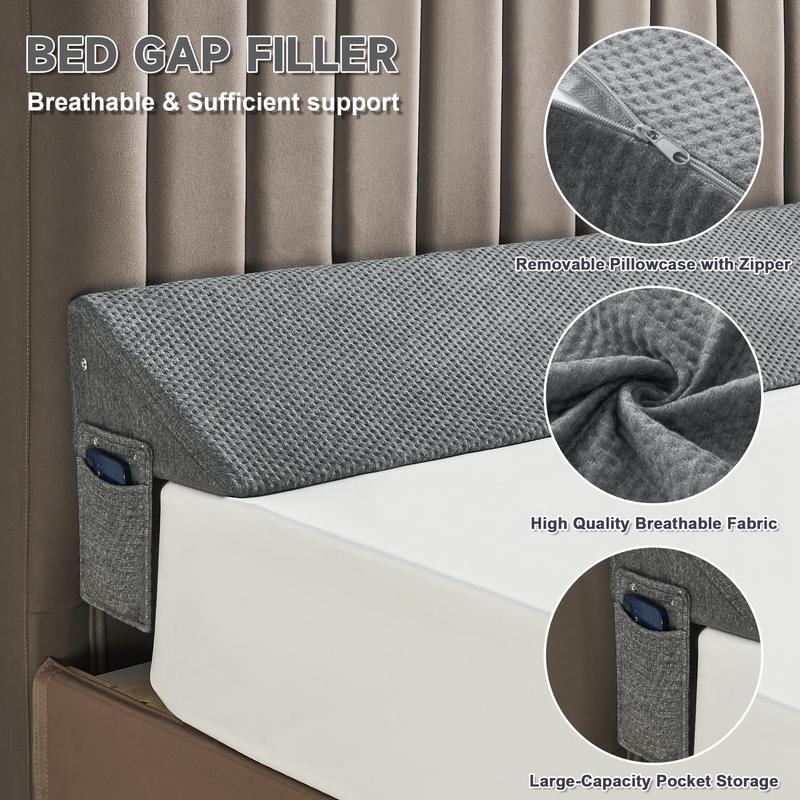 Bed Gap Filler Wedge Pillow for Headboard Gap, High-Density Memory Foam with Breathable CoverBed, Mattress Gap Filler(0-8\"), Bed Wedge for Gap Between Your Headboard and Mattress Dark Grey, Anti-Slip Design Prevents Pillow From Falling Off