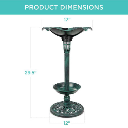 Beautiful Solar Lighted Pedestal Bird Bath w/ Planter, Integrated Panel