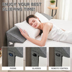 Bed Gap Filler Wedge Pillow for Headboard Gap, High-Density Memory Foam with Breathable CoverBed, Mattress Gap Filler(0-8\"), Bed Wedge for Gap Between Your Headboard and Mattress Dark Grey, Anti-Slip Design Prevents Pillow From Falling Off
