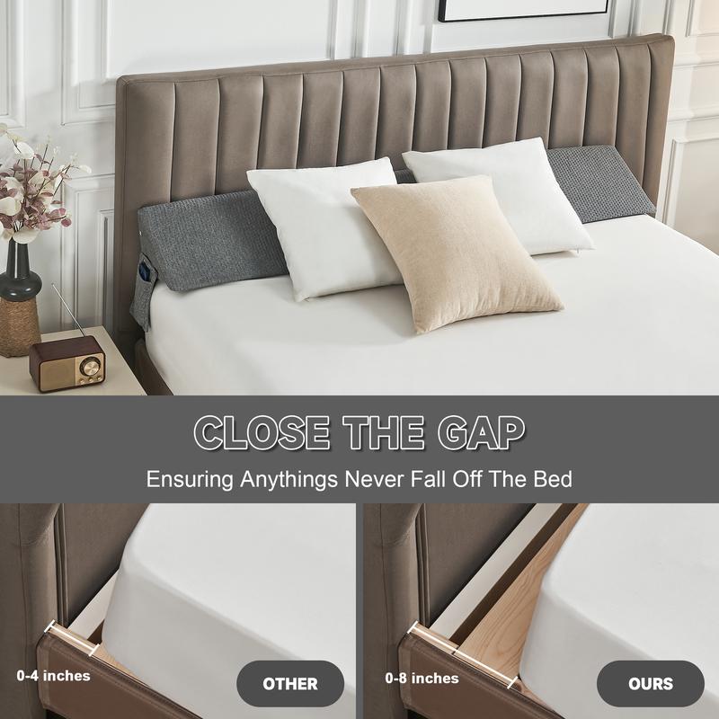 Bed Gap Filler Wedge Pillow for Headboard Gap, High-Density Memory Foam with Breathable CoverBed, Mattress Gap Filler(0-8\"), Bed Wedge for Gap Between Your Headboard and Mattress Dark Grey, Anti-Slip Design Prevents Pillow From Falling Off