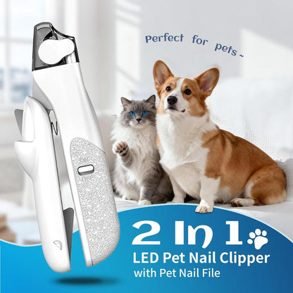 2 IN 1 Pet Nail Clipper, with LED Light for safety