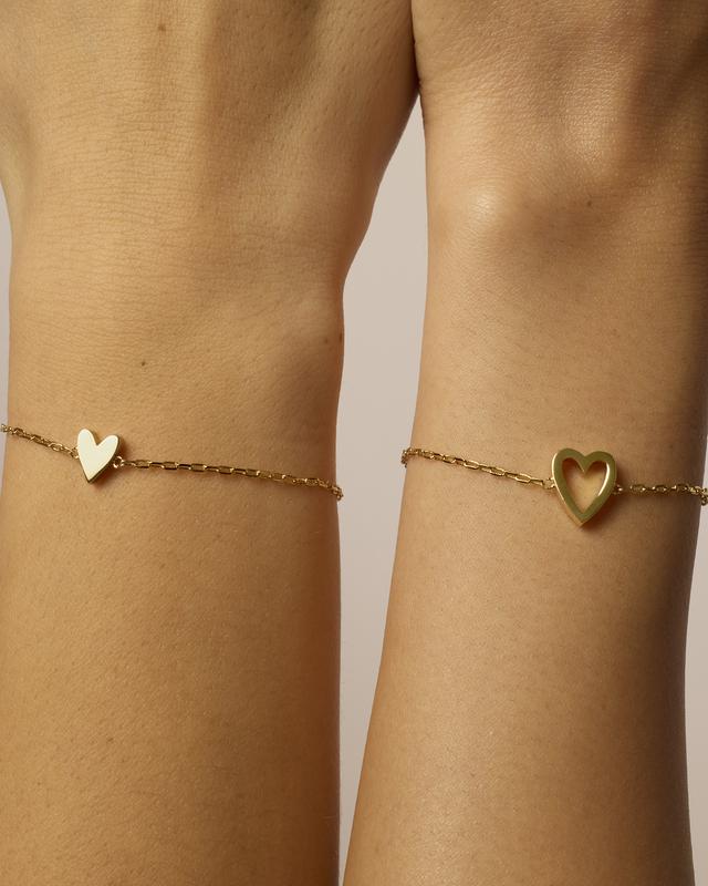 PAVOI 14K Gold Plated Adjustable Matching Bracelets for Women – Heart Charm and BFF Friendship Styles