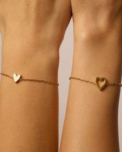 PAVOI 14K Gold Plated Adjustable Matching Bracelets for Women – Heart Charm and BFF Friendship Styles