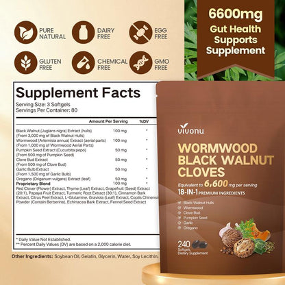 VIVONU Wormwood Black Walnut Cloves Capsules - Boost Metabolism & Enhance Energy