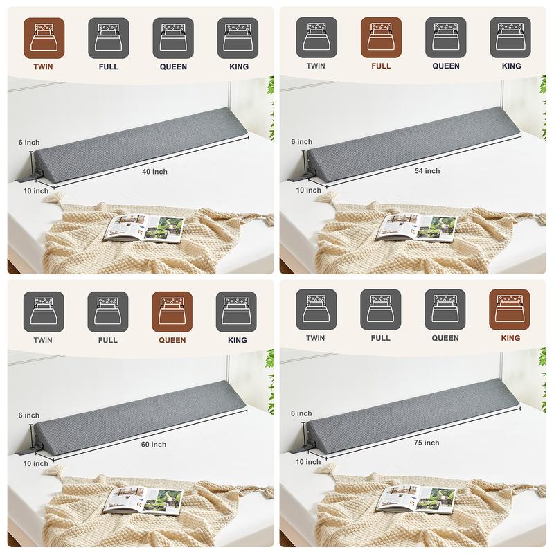 Bed Gap Filler Wedge Pillow for Headboard Gap, High-Density Memory Foam with Breathable CoverBed, Mattress Gap Filler(0-8\"), Bed Wedge for Gap Between Your Headboard and Mattress Dark Grey, Anti-Slip Design Prevents Pillow From Falling Off