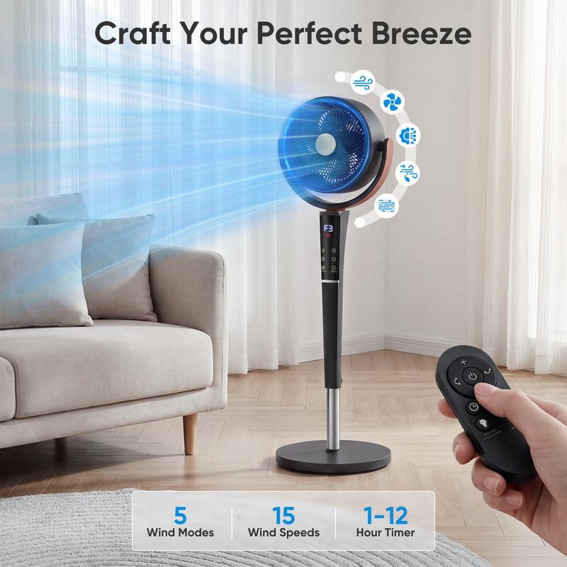 Bedroom Pedestal Fan, 5 Mode Quiet 20dB DC Air Circulator