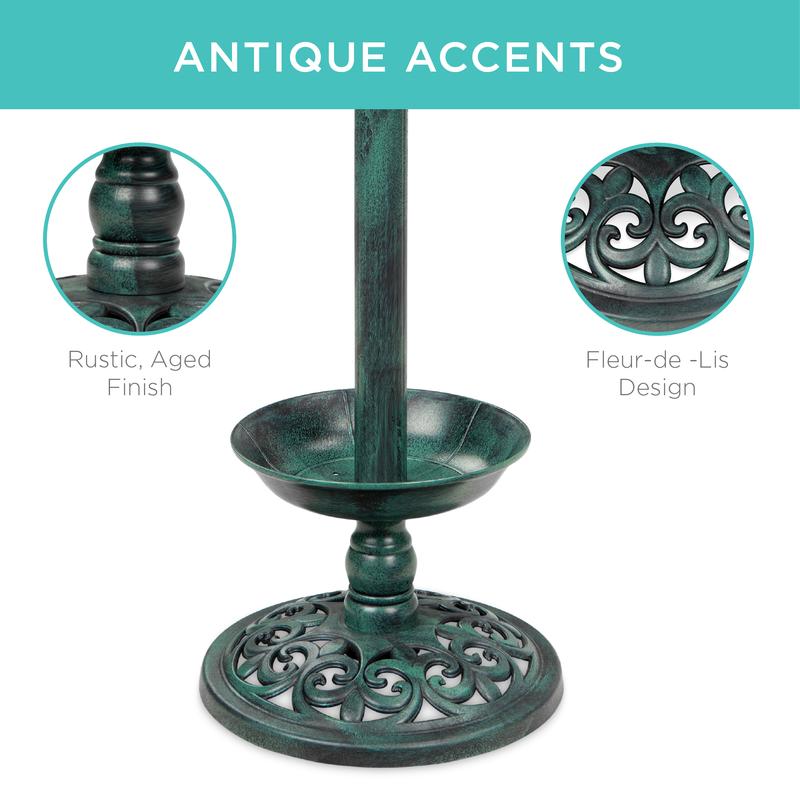 Beautiful Solar Lighted Pedestal Bird Bath w/ Planter, Integrated Panel