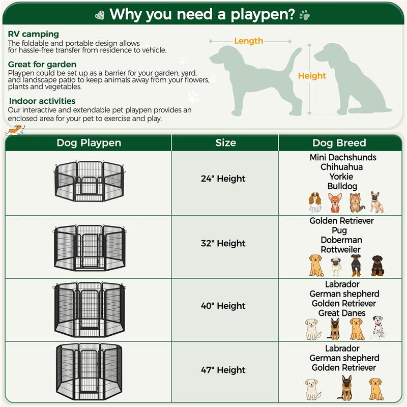 Dog Playpen Panels Metal Pet Playpen, 24/32/40/47 inch