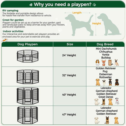 Dog Playpen Panels Metal Pet Playpen, 24/32/40/47 inch